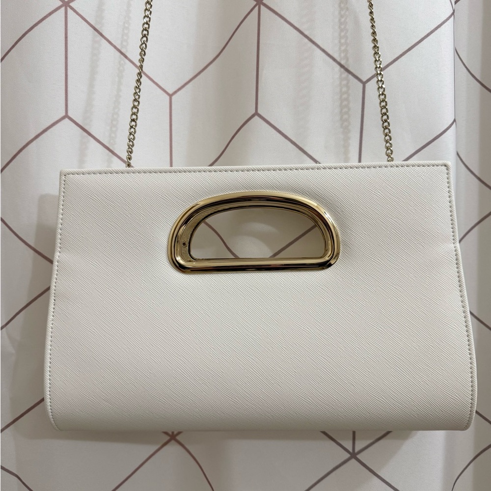 Ever New White Clutch with Gold Handle